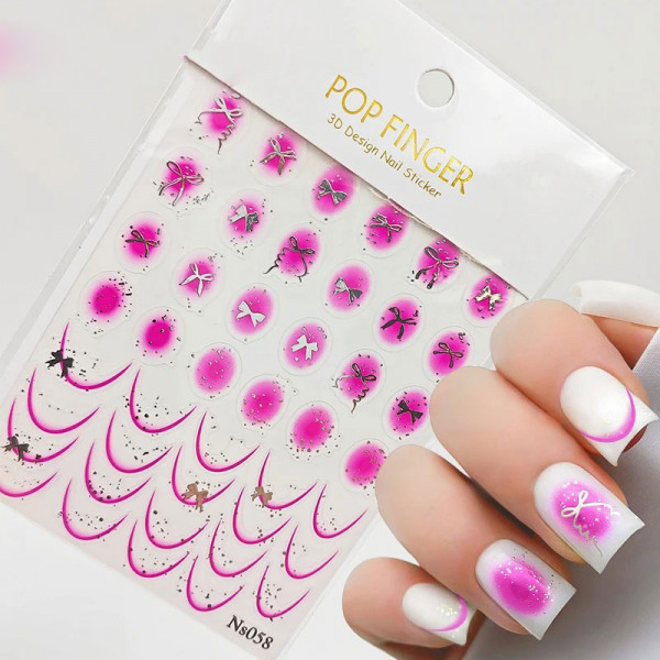 Nail Sticker Smileline mit Schleifen pink-silber