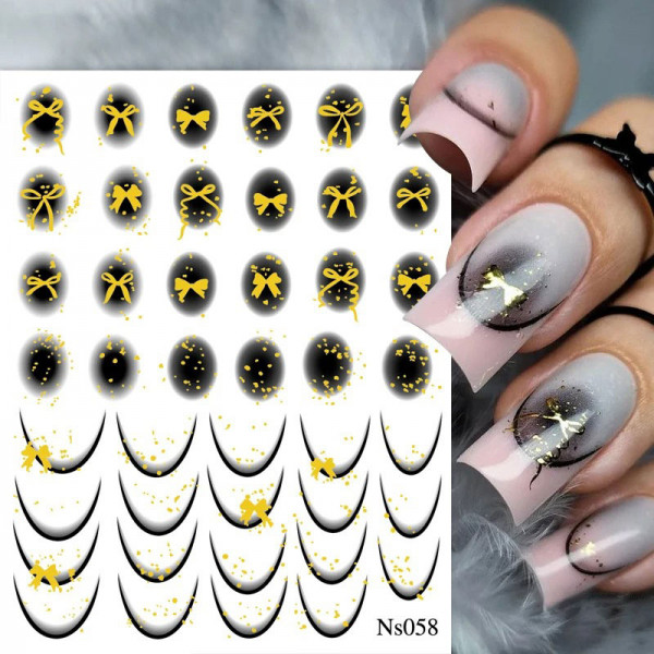 Nail Sticker Smileline mit Schleife schwarz gold