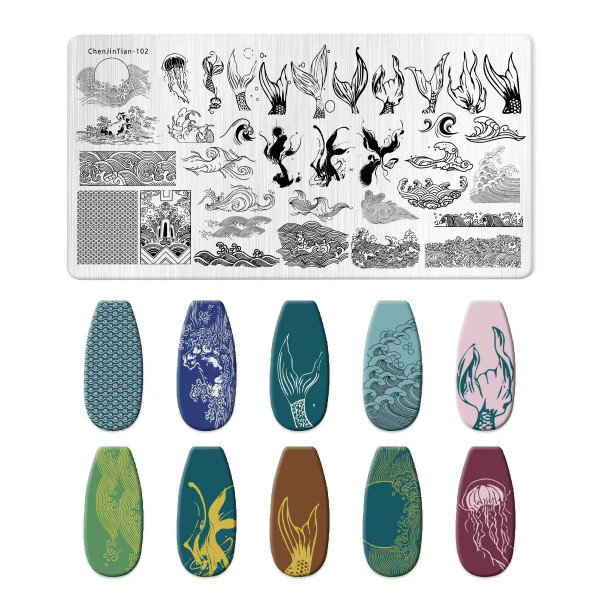 Merjungfrau Stamping Schablone Nailart