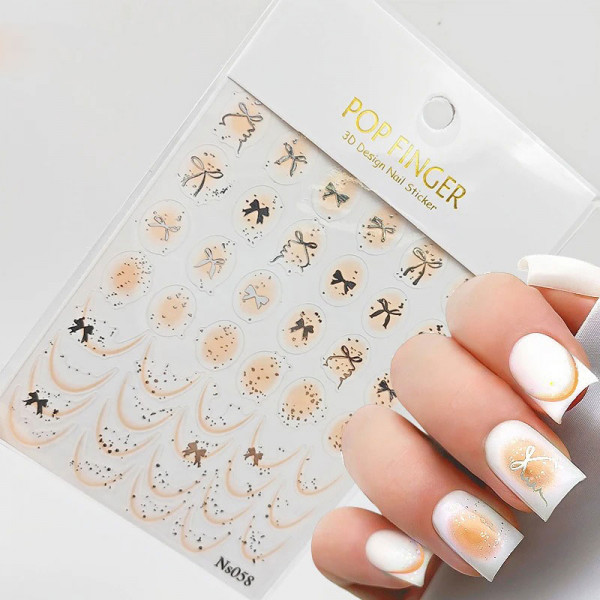 Nail Sticker Smileline mit Schleifen nude-silber