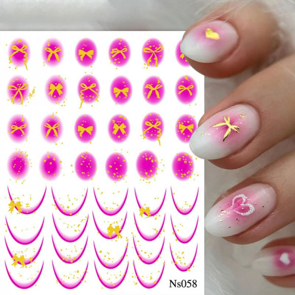 Nail Sticker Smileline mit Schleifen pink-gold